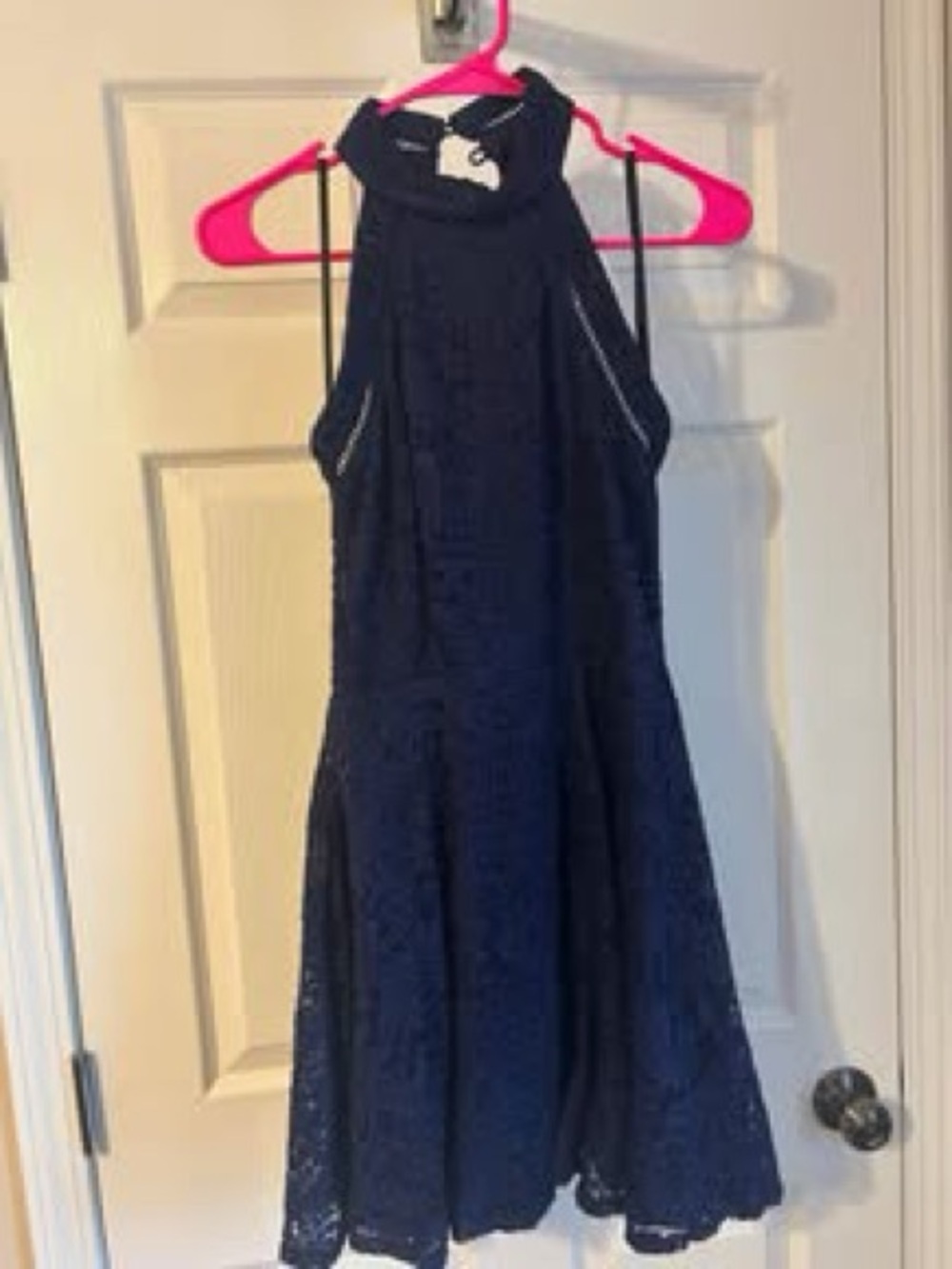 Windsor Navy Lace Halter Fit-and-Flare Dress